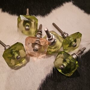 Anthropologie Green and Peach Glass Drawer Knobs